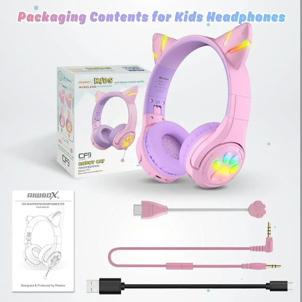 NEW Cat Ear Kids Wireless & Wired Bluetooth Headphones with LED Light Up
